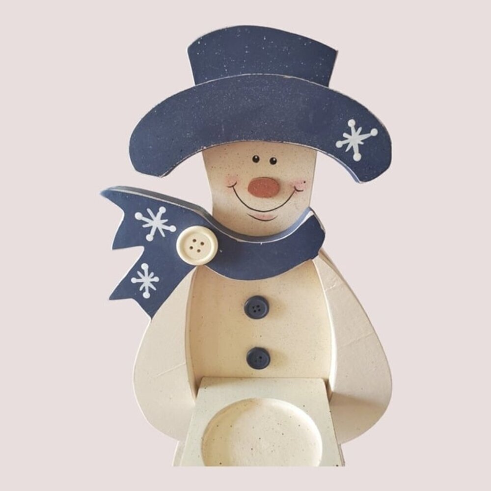 Snowman candle holder wood handprinted - Picture 2 of 7